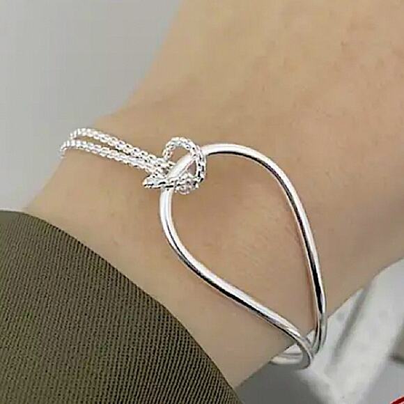 Minimalist Sterling Silver Chain Link Bangle Bracelet - Picture 2 of 10